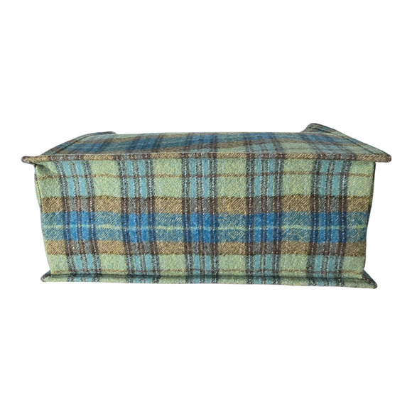 Sandro Paris Wool Tartan Plaid Large Tote Blue Green Snap Top Handle Bag NWT - Picture 8 of 13